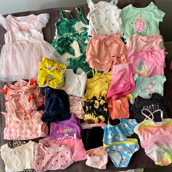 Other - Girls 12m 12 Months summer bundle lot outfits bathing suits onesies cute pink